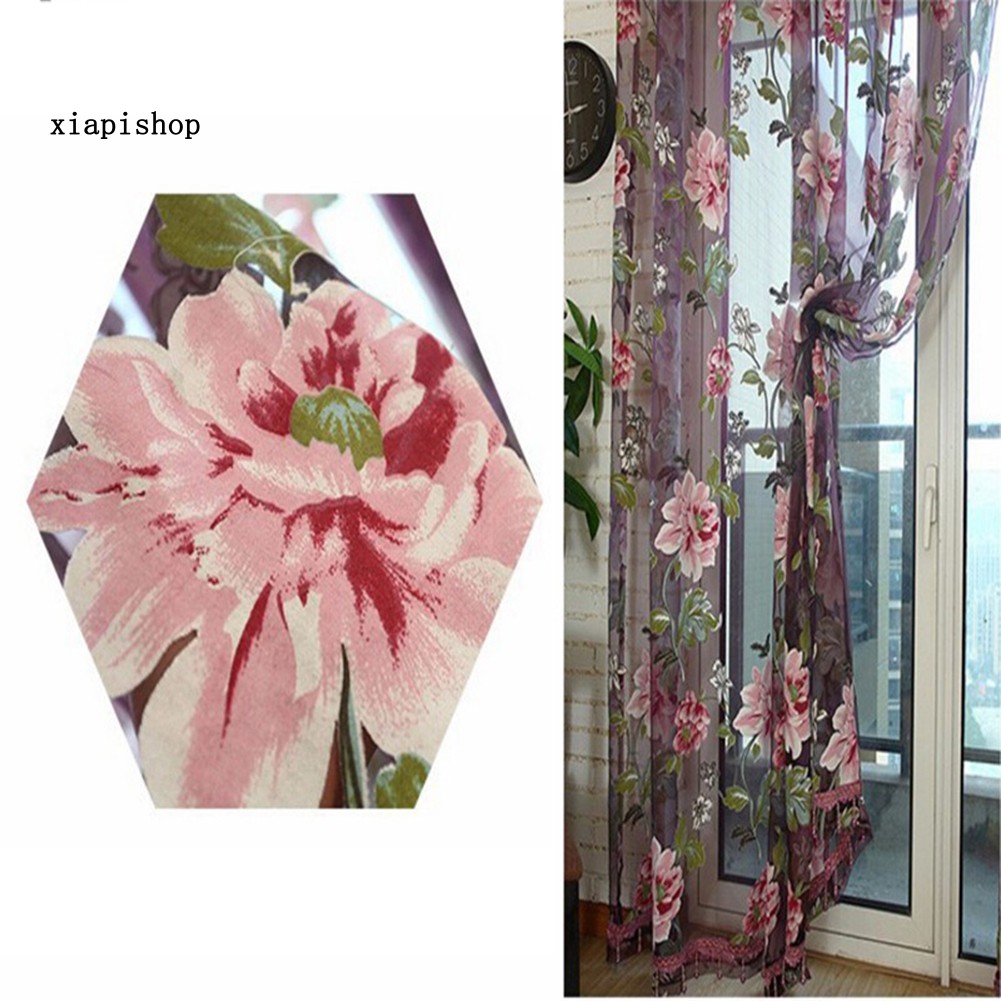 Rèm trang trí cửa sổ bằng vải tulle trong suốt in hình hoa mẫu đơn