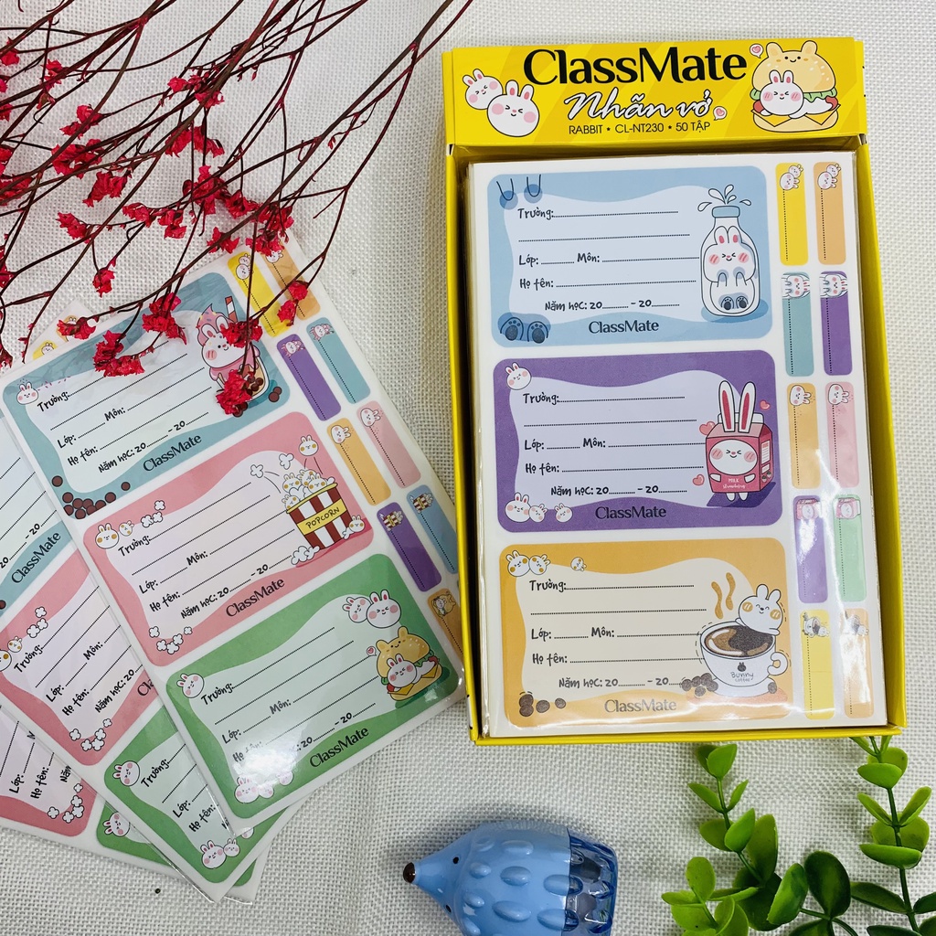 Nhãn Vở Có Keo Dán Sẵn CLASSMATE Rabbit Chất Liệu Giấy Bóng Nổi Bật, Bám Dính Tốt 15 Cái/Túi CL-NT230