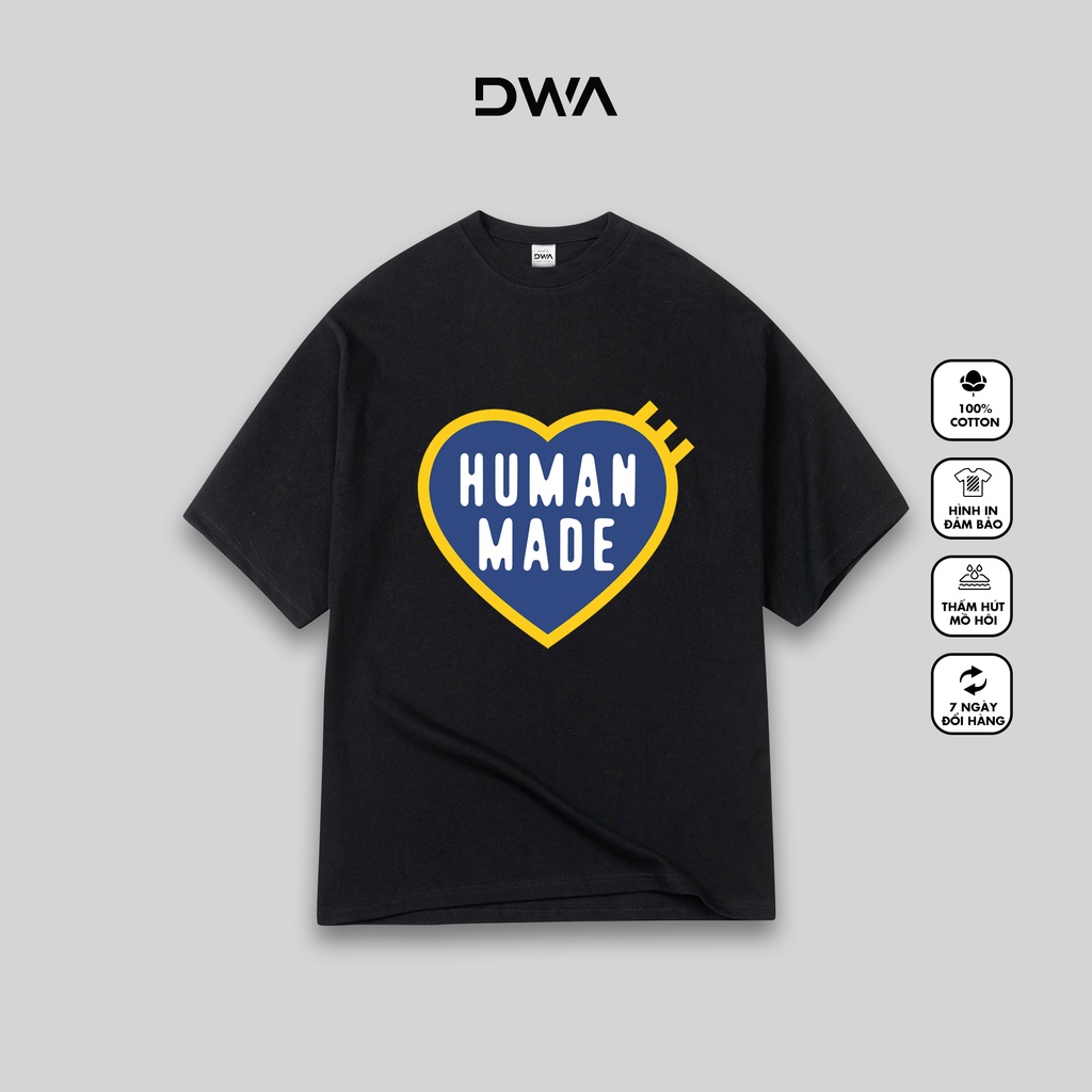 Áo Thun Tay Lỡ Form Rộng Human Made Heart Logo, Áo Phông Form Rộng Nam Nữ Unisex Cotton Basic Cổ Tròn , DWA.Unisex