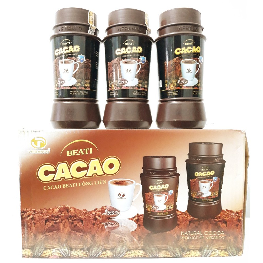 Thùng 12 Hộp x 500g Cacao Uống Liền Beati Đen 2in1