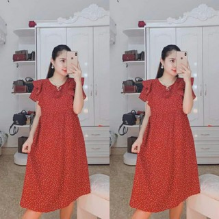 Đầm bầu HE909 chấm bi màu đỏ