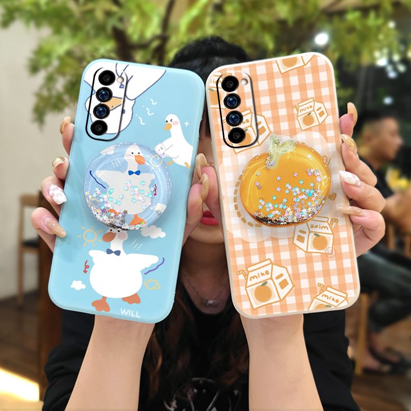 Ins Glitter Phone Case For OPPO Reno4 Pro 4G phone case quicksand Rotatable stand Liquid silicone shell Anti-fall Cartoon