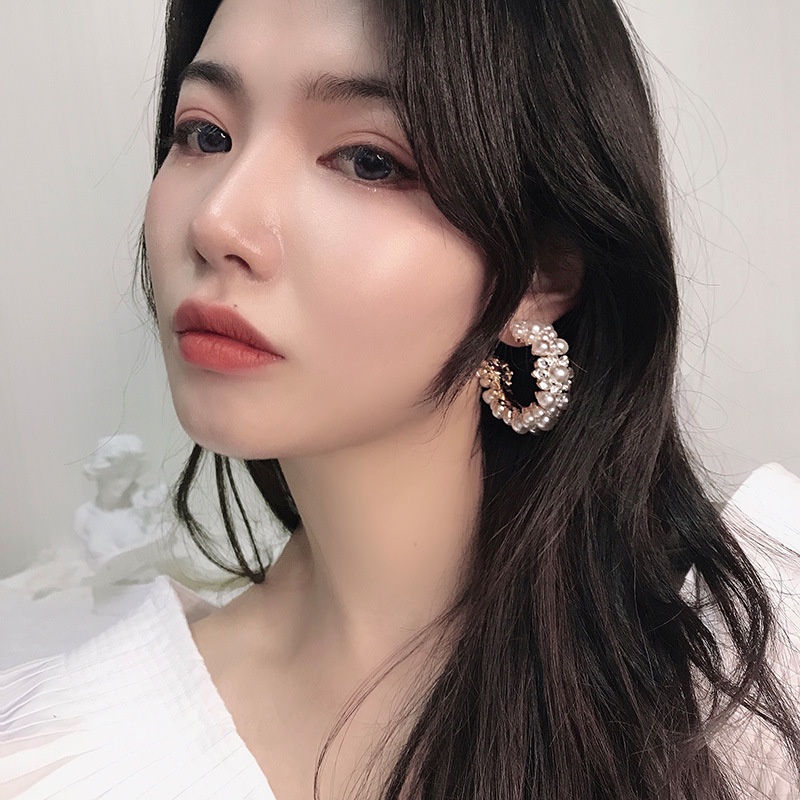 Bông Tai Hình Chữ C Đính Đá Ngọc Trai Bằng Bạc 925 Phong Cách Âu Mỹ Thời Trang Cho Nữ