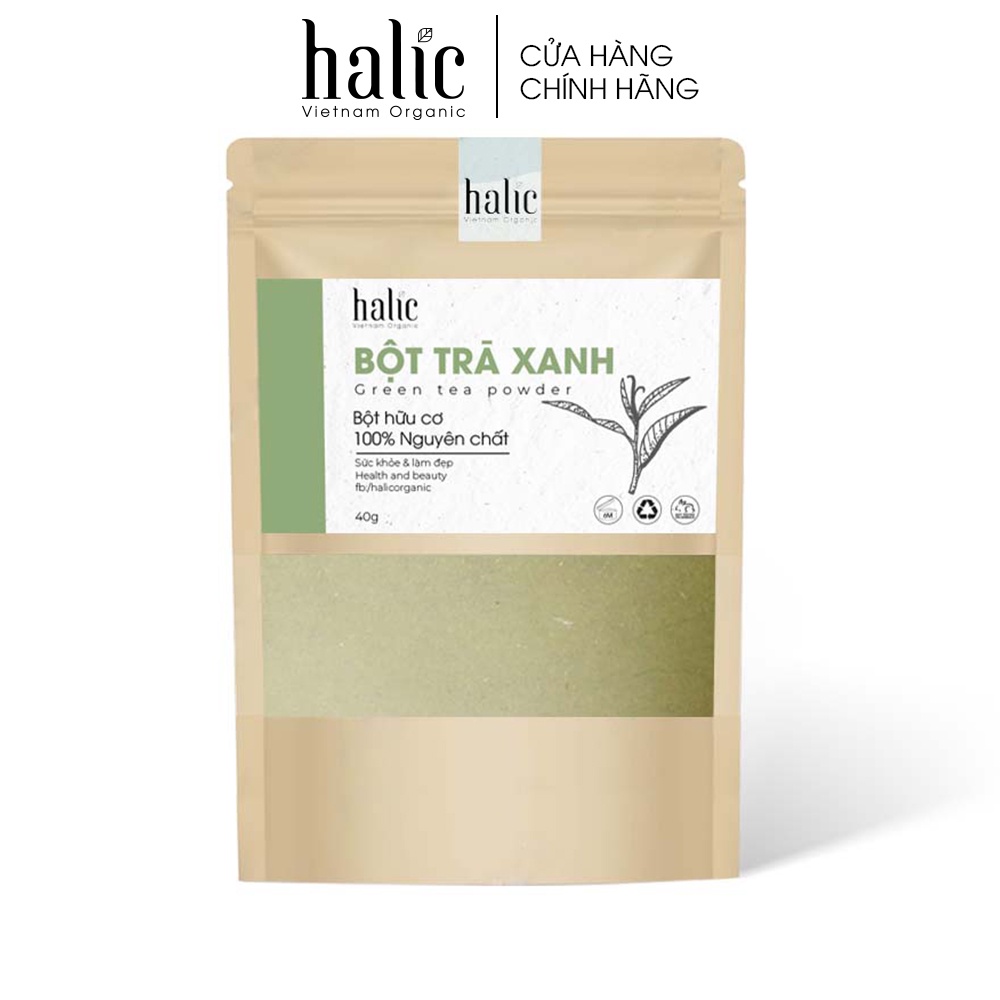 Bột Trà Xanh nguyên chất Halic Organic 40G đắp mặt nạ dưỡng trắng da, ngăn ngừa mụn trứng cá, chống lão hóa da hiệu quả