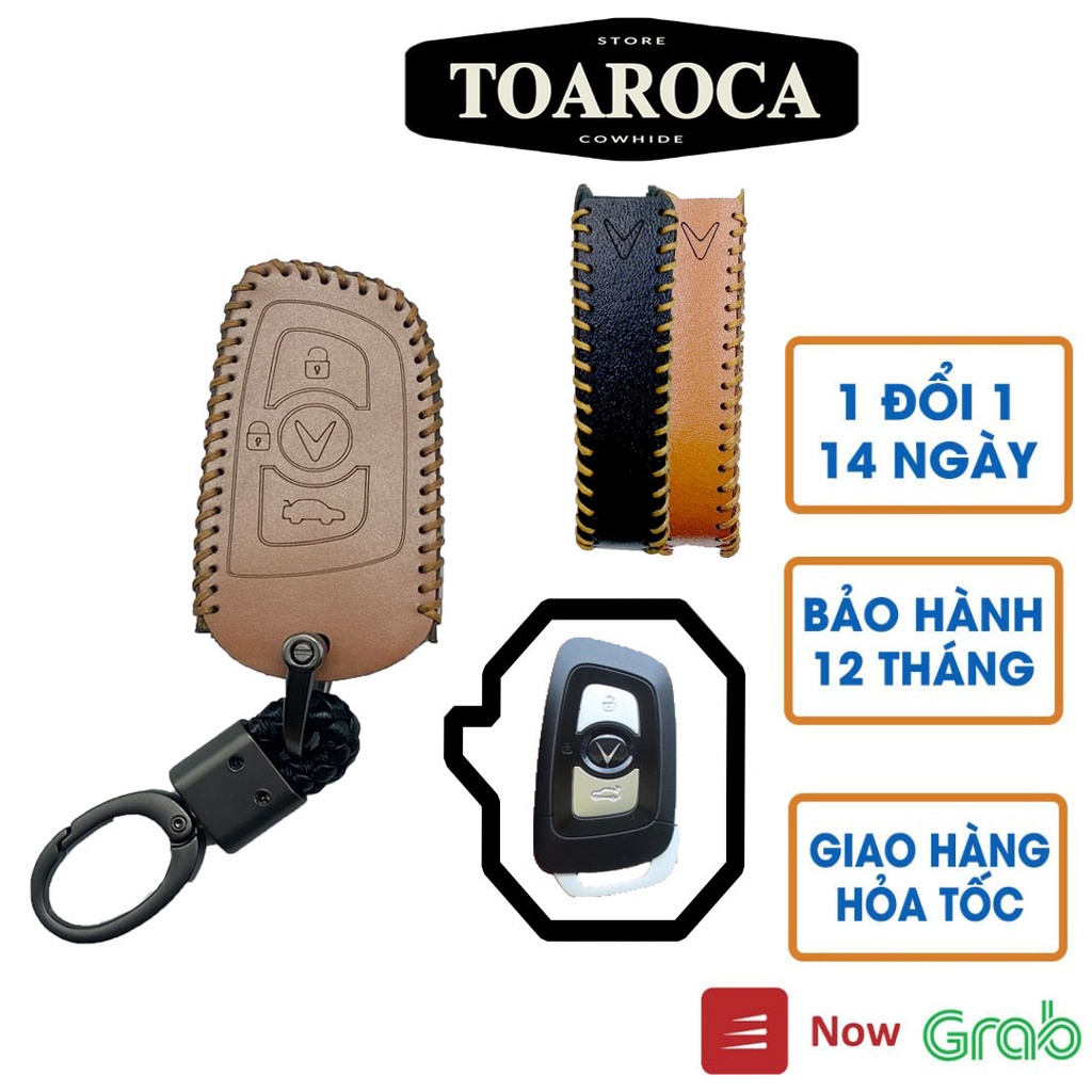 Bao da chìa khoá ô tô smartkey Vinfast Lux A2.0, SA2.0, Turbo da bò thật  chính hãng Toaroca chống trầy,rơi,vỡ