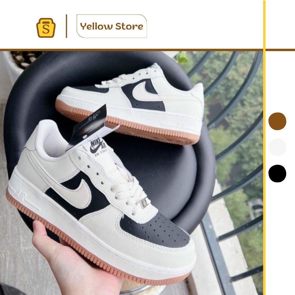 Giày sneaker Nike Air Force 1 Low Satin Monogram AF1 Panda đế nâu - Nike AF1 Đen trắng mới