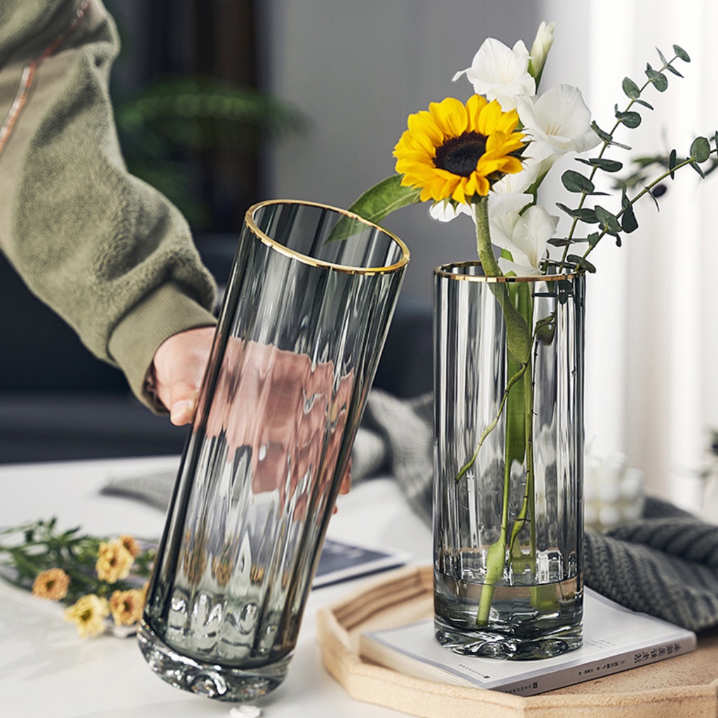 Bình Hoa Thủy Tinh Trụ Tròn, Lọ Cắm Hoa Cao Cấp Trang Trí Nhà Cửa Sang Trọng BlueBell