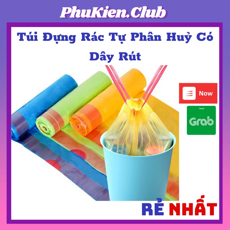 Túi Đựng Rác Tự Phân Huỷ Có Dây Rút - 15 túi/cuộn - Tiện Dụng Sạch Sẽ