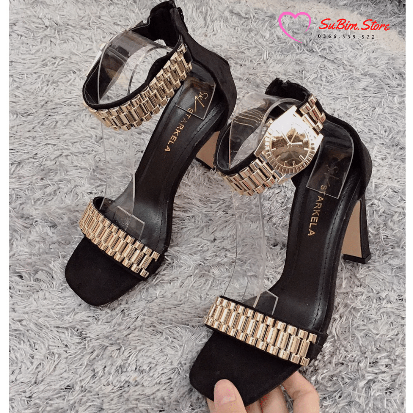 [Có sẵn] Giày  Sandal ĐỒNG HỒ Da Lộn Gót Dẹt Khoá Sau Siêu Tây– SuBim.Store – Gót dẹt 7p, da lộn cực sang