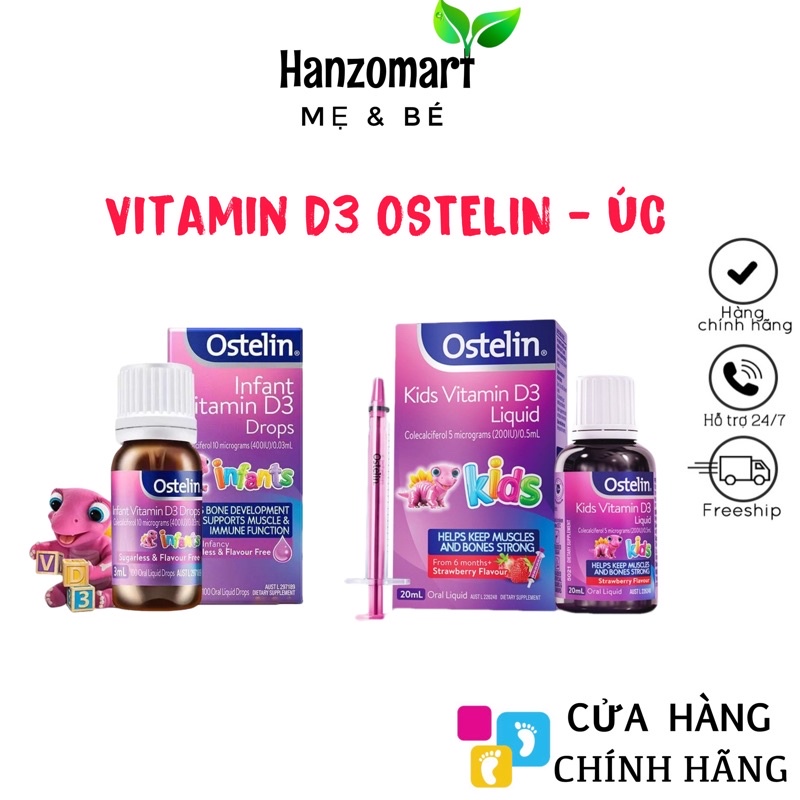 [OSTELIN] Vitamin D3 Ostelin Drop Infant Drops 2.4ml, Kids liquid 20ml,  dạng nhỏ giọt, Úc