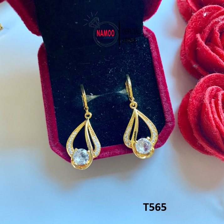 Bông tai đính đá nữ, Khuyên tai mạ vàng T570 Namoo Jewelry