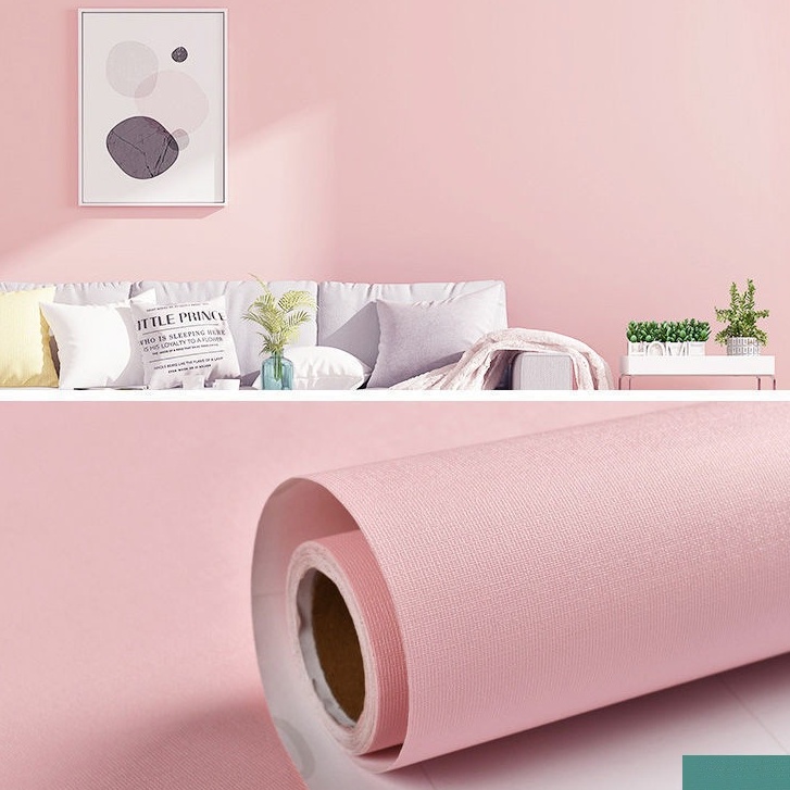 10m giấy dán tường sẵn keo màu hồng nhạt