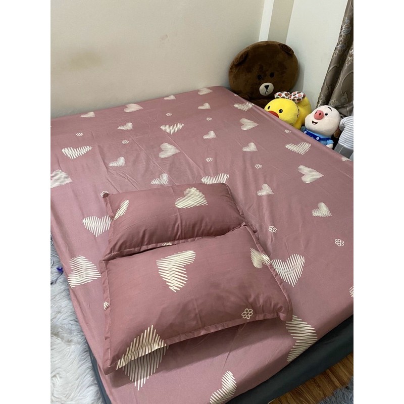 Sét ga gối chăn phao 5 món Tim hồng(  tặng kèm vỏ gối ôm)