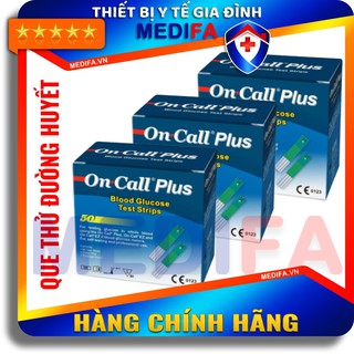 Hộp 50 que thử On-Call Plus, mỗi hộp 2 lọ 25 que thử, có chip mã que thử