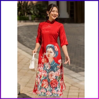 Áo dài cách tân sonaiti áo dài đỏ tết may sẵn thiết kế đẹp mặc xuân 2022 cao cổ size s m l