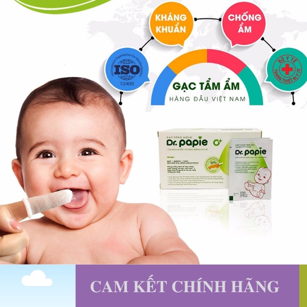 Gạc rơ lưỡi Dr Papie xỏ ngón vệ sinh răng miệng cho bé, Có tinh dầu lá hẹ thiên nhiên