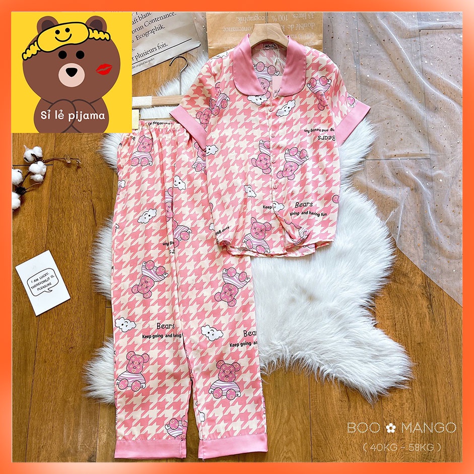 Đồ Bộ Pijama Nữ Lụa Mango Cao Cấp,Tay Ngắn Quần Dài,Form 40-60kg