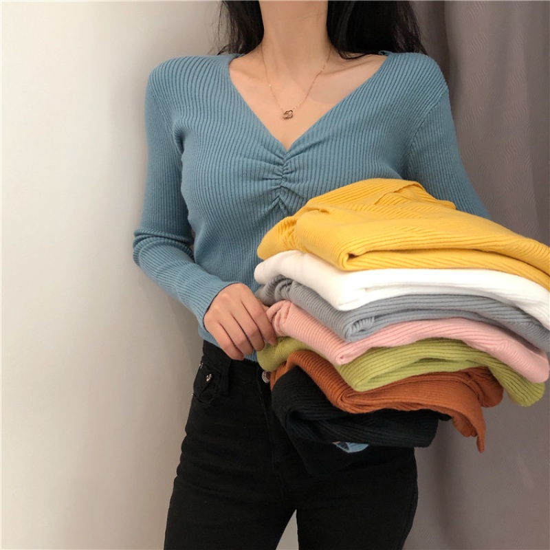 Áo sweater dệt kim dáng ôm thoải mái thời trang mùa thu phong cách Hàn Quốc cho nữ