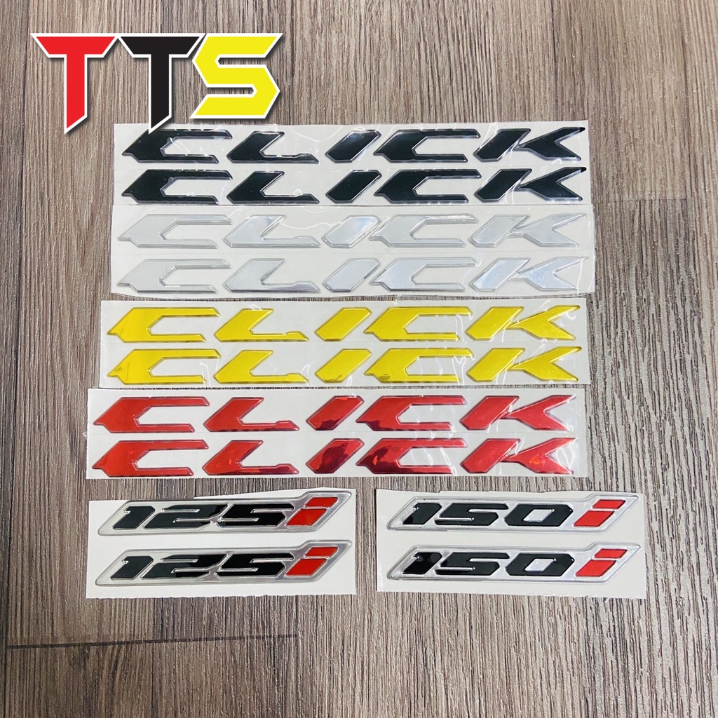 Bộ tem chữ CLICK kèm số 125i, 150i dán cho các dòng xe vario, click thái chất liệu nhựa nổi nhiều máu sắc