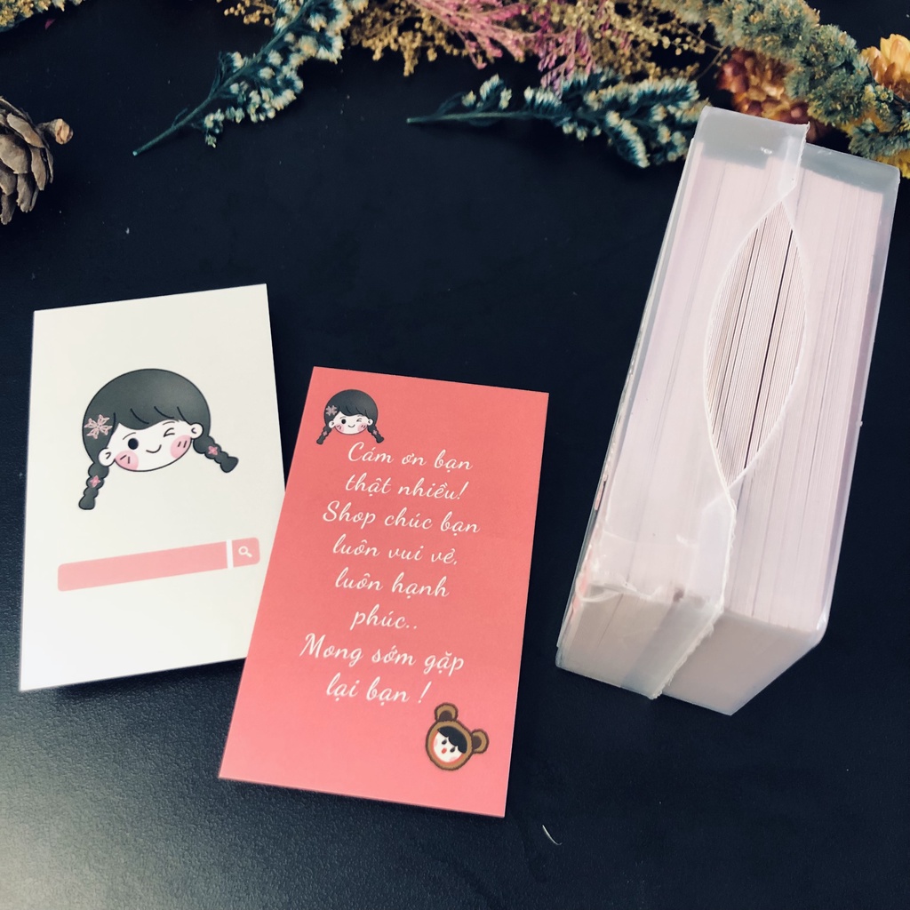 Hộp nhựa 100 thiệp cảm ơn, card cảm ơn, thank you card mẫu 50, 51.54 hình dễ thương dùng để tặng khách hàng