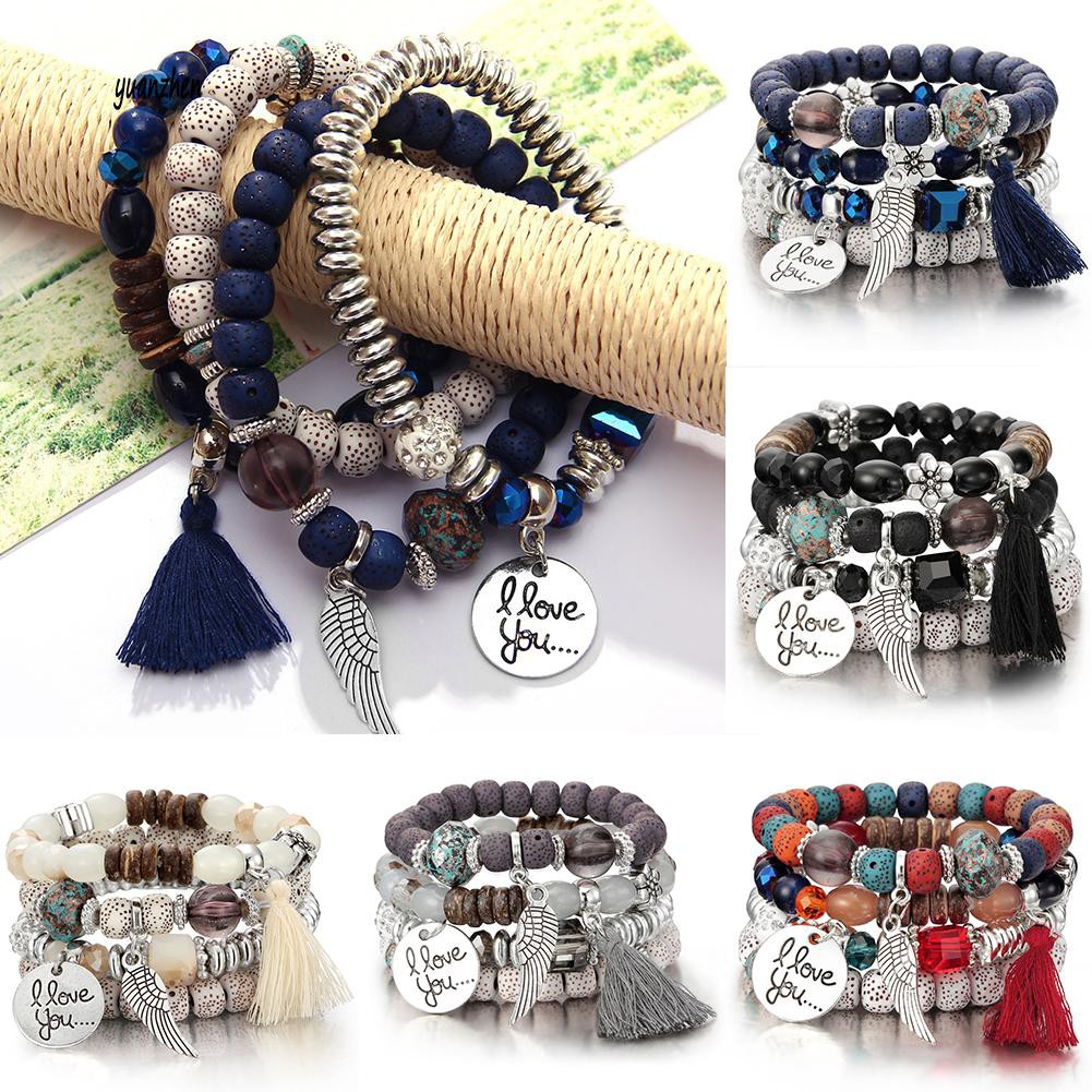 Set 4 chuỗi hạt đeo tay phong cách Boho dành cho nữ | BigBuy360 - bigbuy360.vn