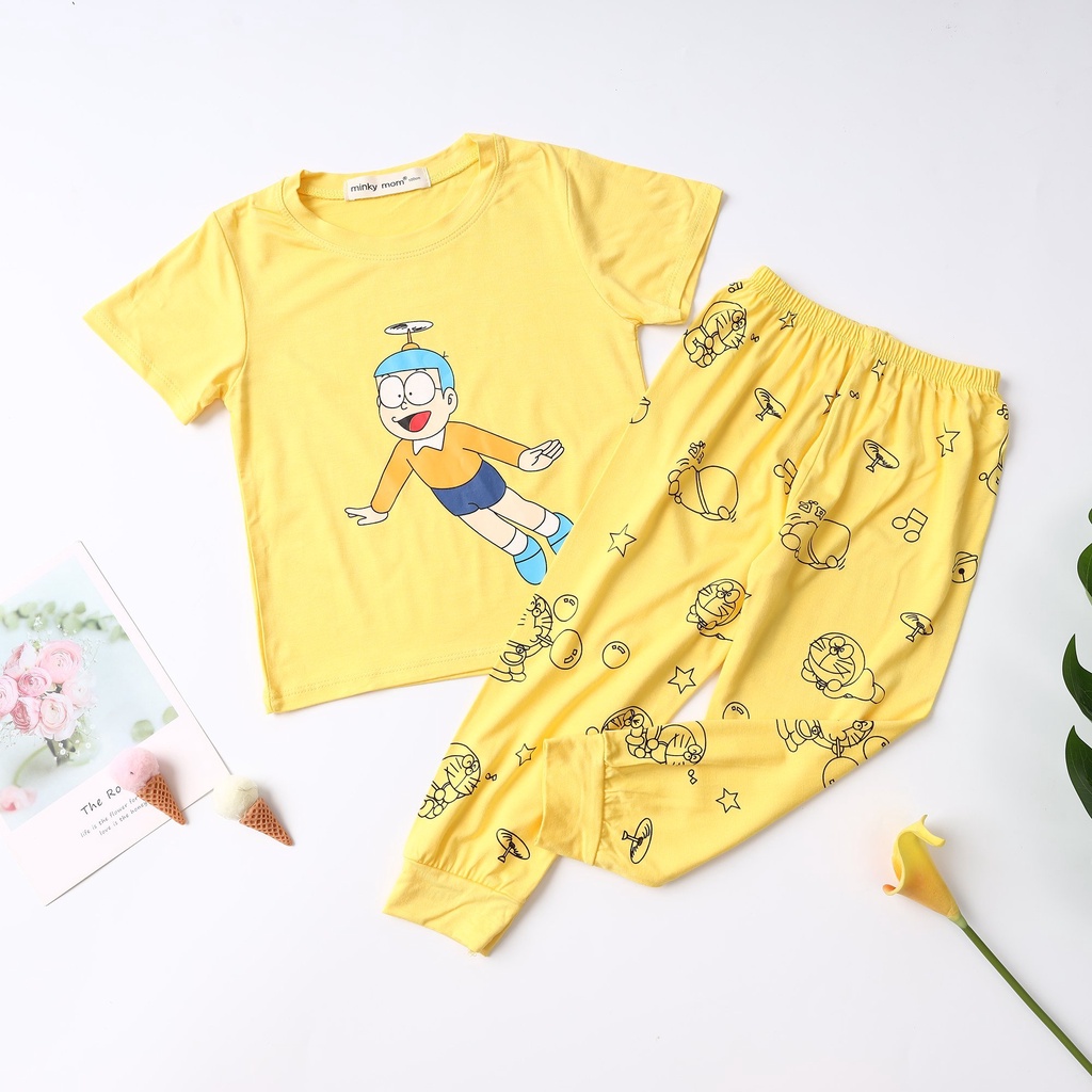 [Mẫu Mới] Bộ tay ngắn quần dài thun lạnh in hình Minky Mom CÓ SIZE ĐẠI cho bé trai bé gái từ 7-32kg