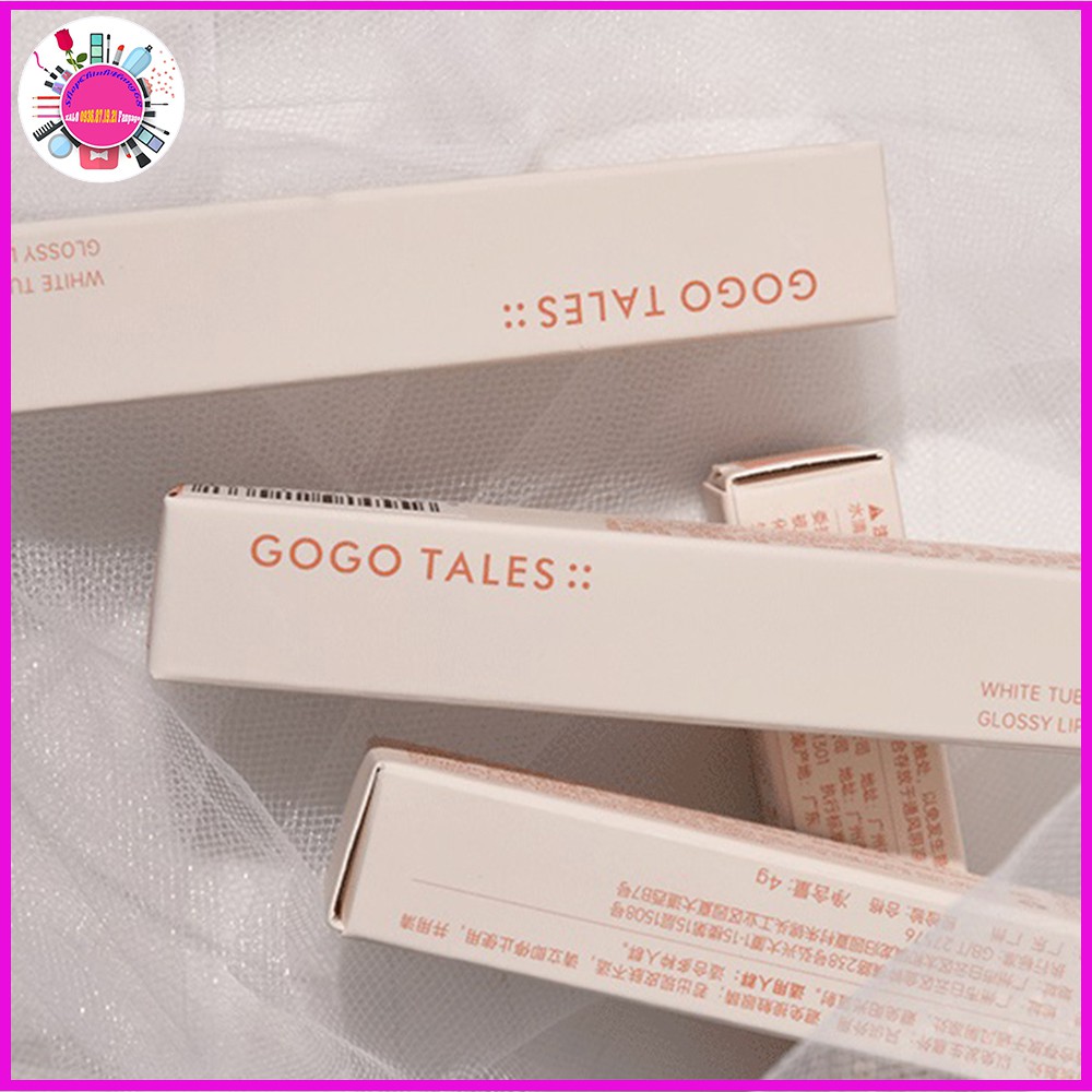 GOGO TALES – Son Kem Đào Mềm Mượt Môi - Siêu Lì Bám Môi - White Tube Glossy Lip Glaze