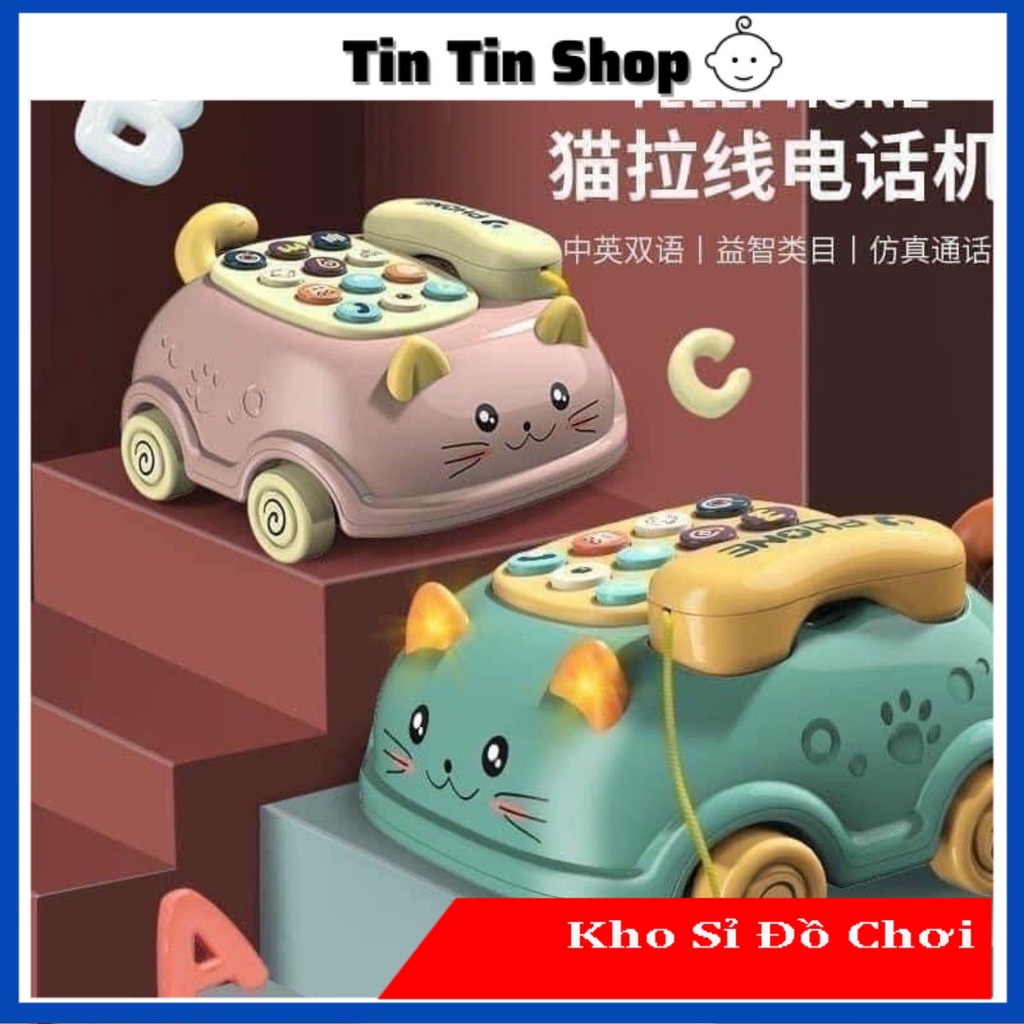 Đồ Chơi Điện Thoại Bàn Hình Mèo Con Kéo Xe Có Nhạc Vui Nhộn Dành Cho Bé