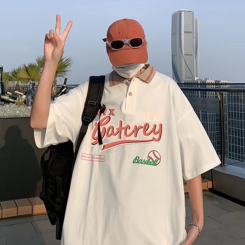 Áo polo Tay Ngắn Dáng Rộng In Chữ Thời Trang Mùa Hè Cho Nam