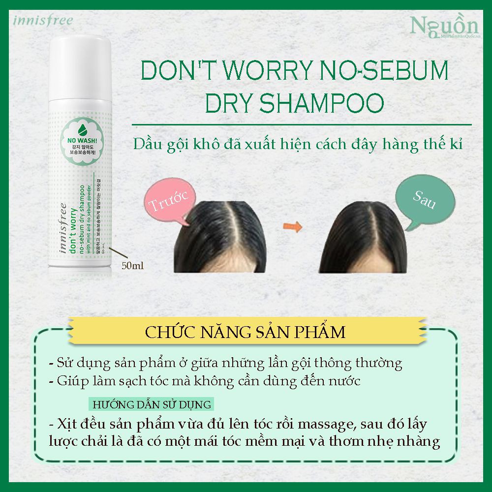 Dầu Gội Khô Innisfree Don't Worry No-Sebum Dry Shampoo