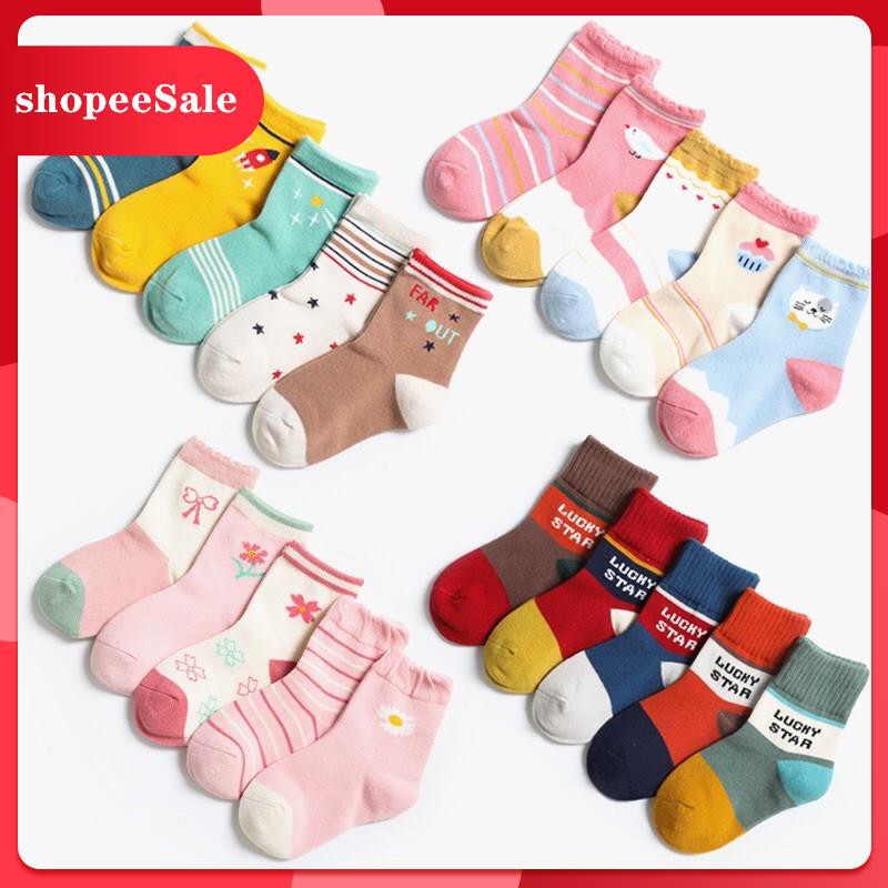 Set 5 đôi tất, vớ Thu Đông xuất Hàn cho bé trai, bé gái từ 1 đến 8 tuổi