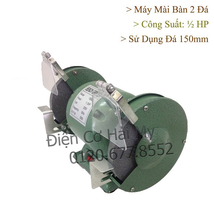 Máy Mài Bàn 6inch 2 Đá 150mm - Tặng kèm 2 đá - Công suất 1/2Hp