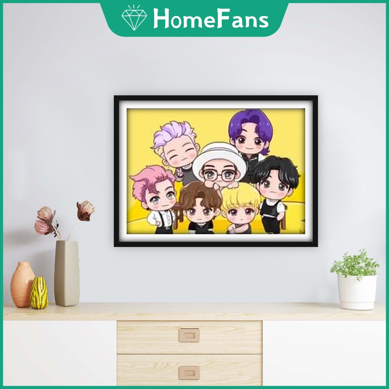 Bộ tranh đính đá 5d họa tiết hoạt hình BTS độc đáo kích thước 40x30cm diy dùng trang trí
