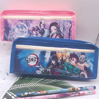 Hộp bút 2 ngăn kiểu Hàn Quốc Demon Slayer Kimetsu No Yaiba Large Capacity Fabric Pencil Cases Bags Pouch Creative Anime Pen Box Case School Office Stationary Supplies Kamado Tanjirou Nezuko Agatsuma Zenitsu Tomioka Giyuu