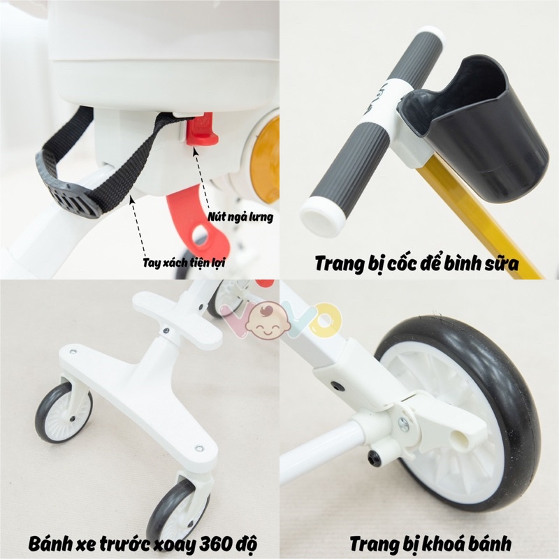 Xe đẩy đảo chiều gấp gọn Vovo VO 021