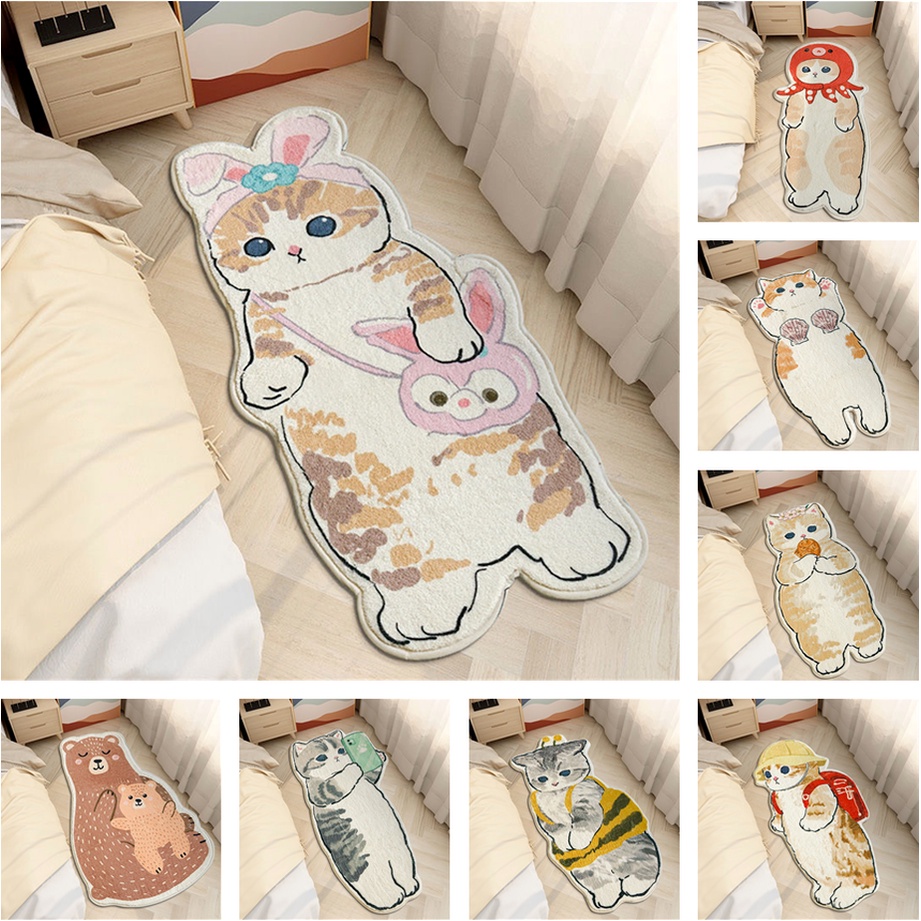 【40*120cm】Thảm Lông Xù Dày Dặn Hình Mèo Hoạt Hình Dễ Thương Trang Trí Phòng Ngủ Cho Bé