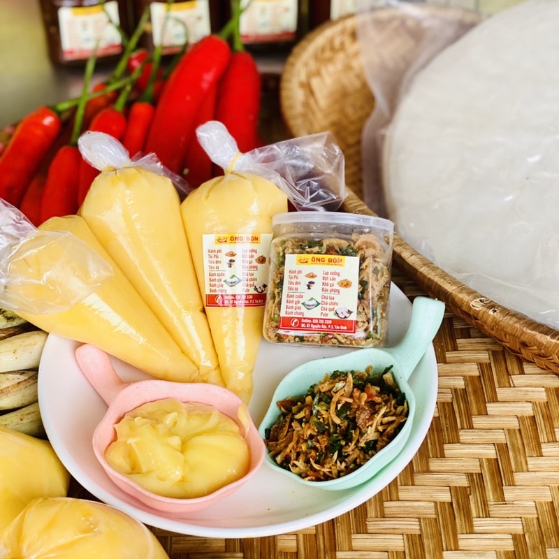 Combo Bơ Vàng 100g + 120ml Muối Tôm Hành Phi - Tặng 70g Bánh Tráng Tôm Phơi Sương