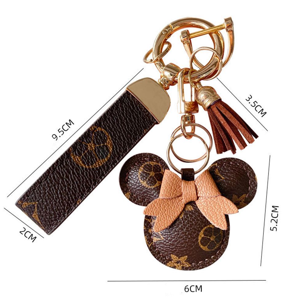 Móc khóa gắn hình chuột Mickey bằng da PU phối vải bông dễ thương