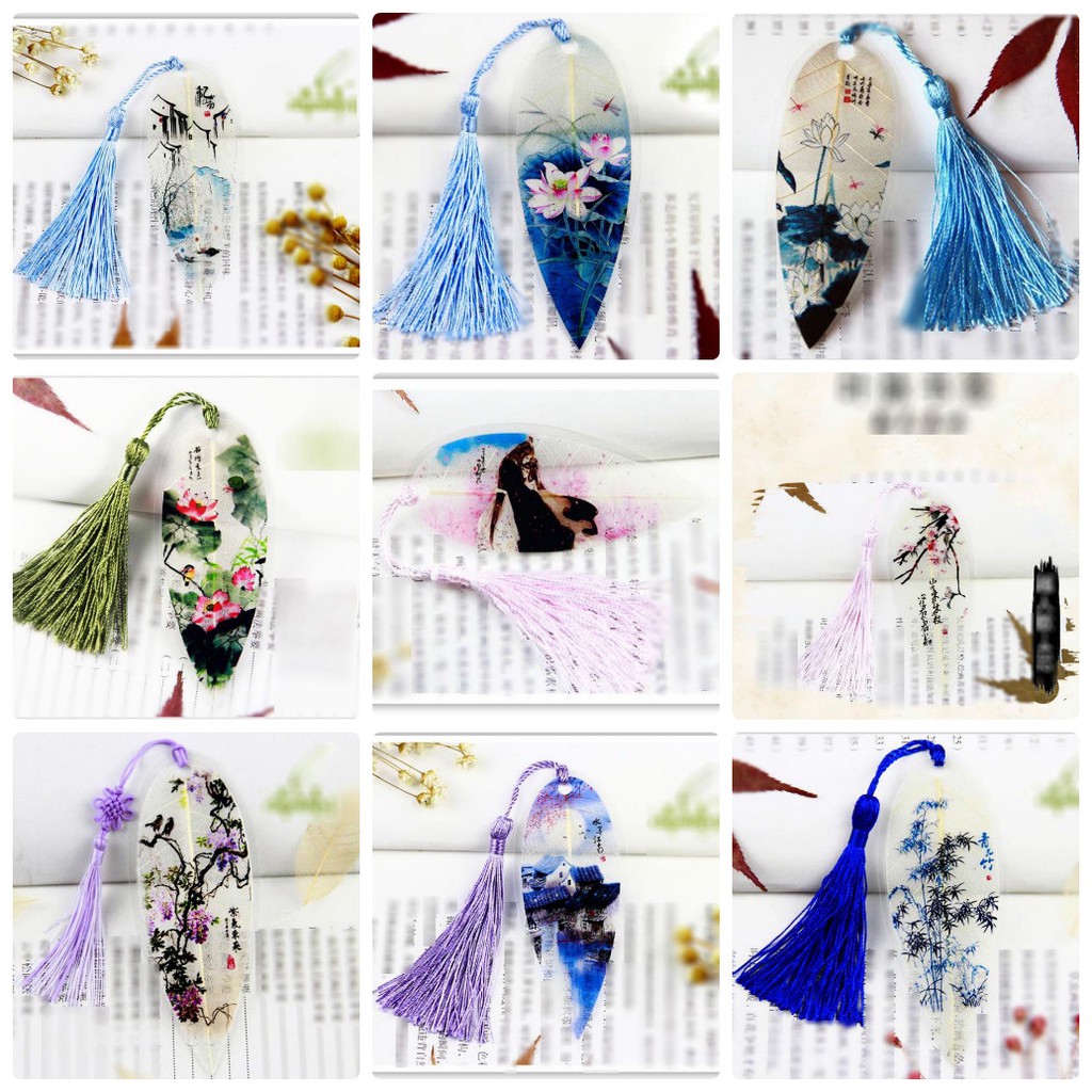 (19 mẫu) Bookmark gân lá cổ trang dây tuyến cosplay kẹp sách xinh xắn