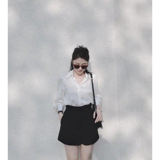 Áo Sơ Mi Nữ Lụa Trắng Cổ Đức Dài Tay