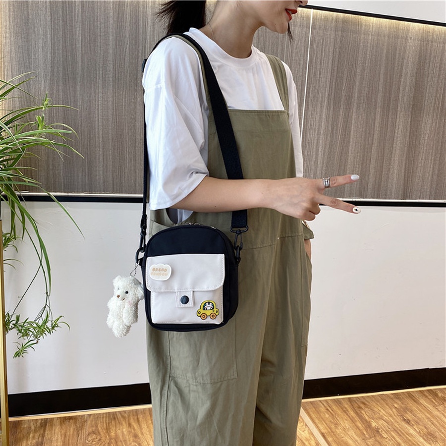 Túi Đeo Chéo Mini Vải Mềm Canvas Kèm 2 Sticker Siêu Dễ Thương Phong Cách Thời Trang Cho Nữ