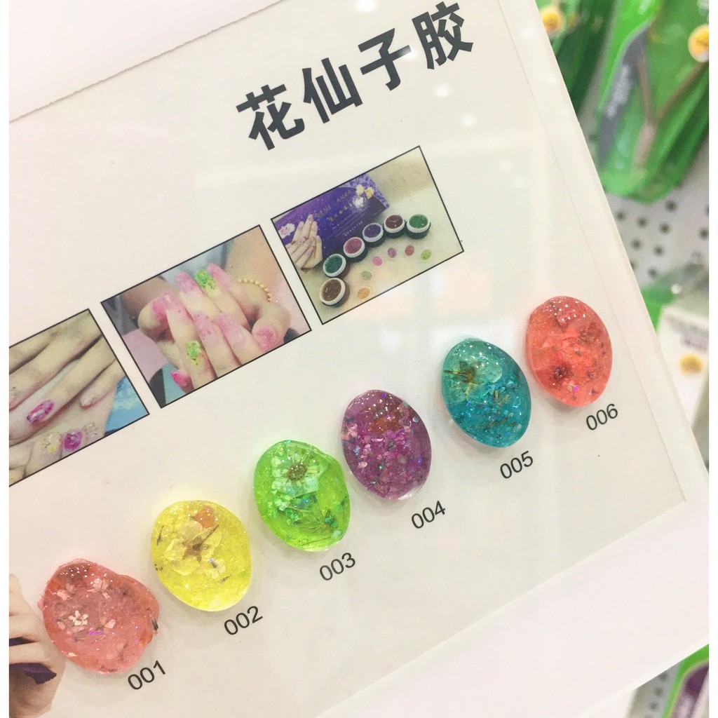 Gel hoa khô ẩn bông lớn Me2 set 6 hủ tặng kèm bảng màu