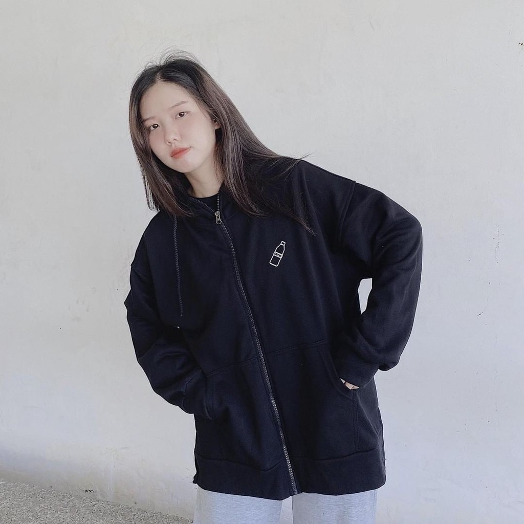 ÁO KHOÁC NỈ HỘP CHAI SỮA OVERSIZE XẺ TÀ - ÁO HOODIE KHOÁC CHAI NƯỚC 3 MÀU ULZZANG