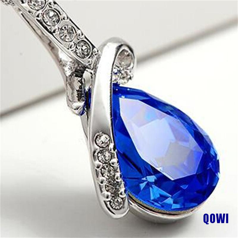 Vòng cổ Mặt Hình Giọt Nước Đính Đá Zircon Màu Xanh Dương Thời Trang