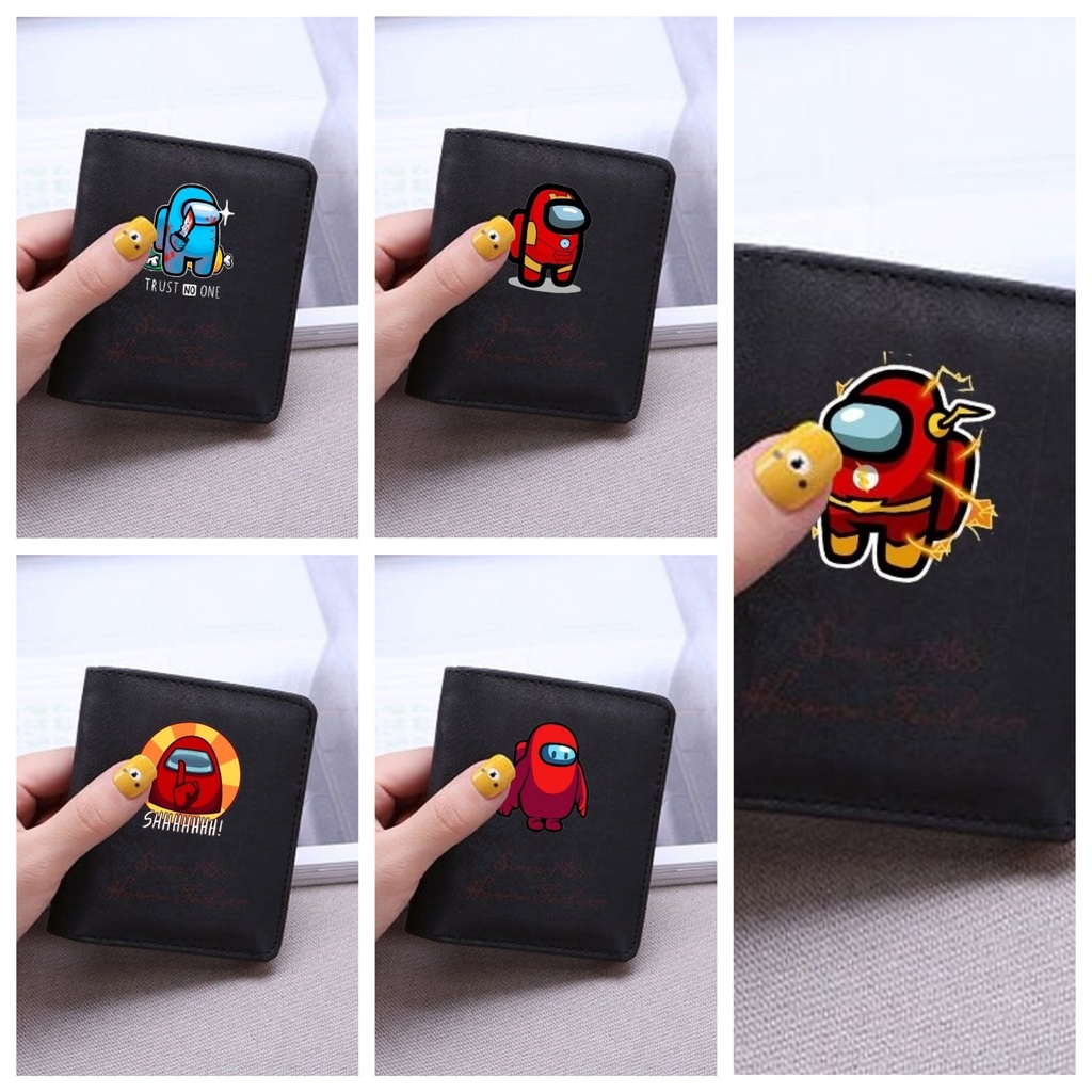 Ví ngắn đen cầm tay in hình AMONG US game chibi anime đựng vật dụng nhỏ xinh xắn tiện lợi thời trang