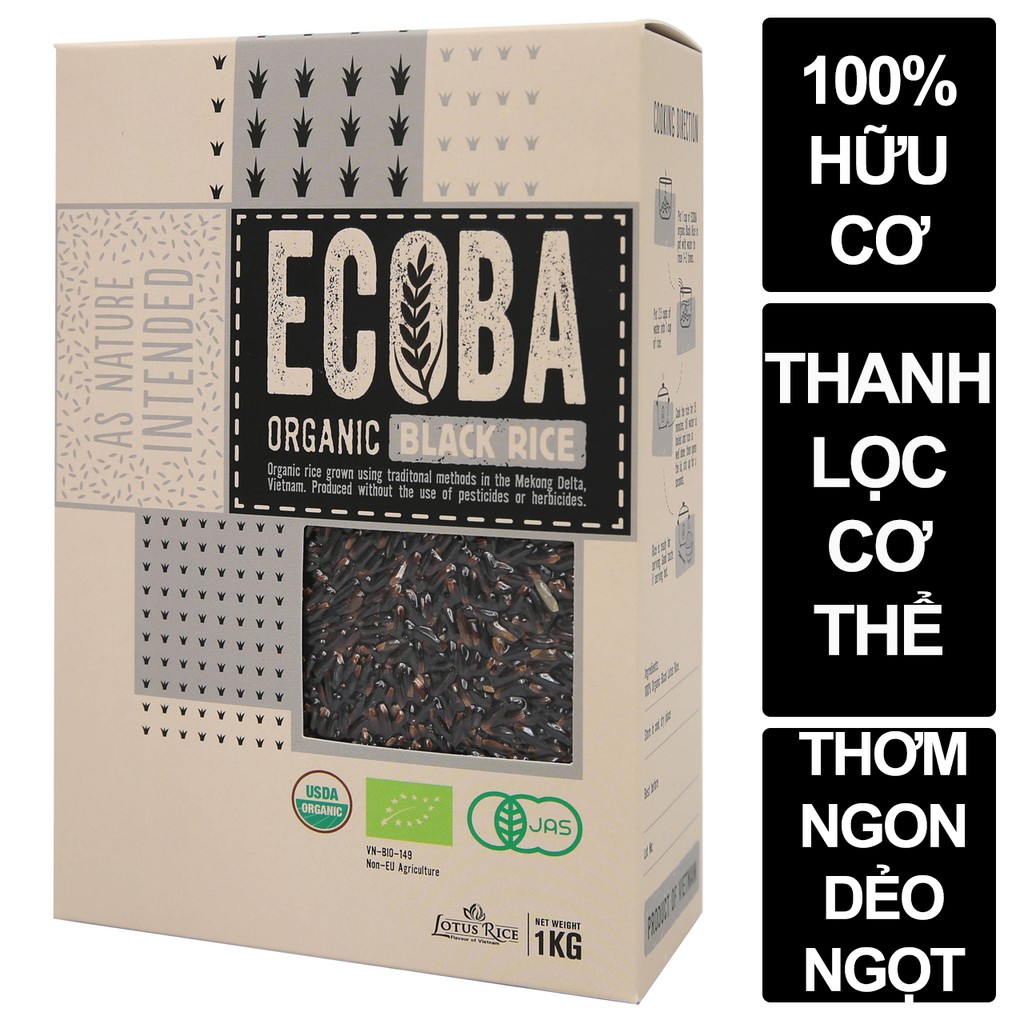 Gạo lứt đen hữu cơ/ Ecoba Huyền Mễ 1kg - Combo 3 hộp