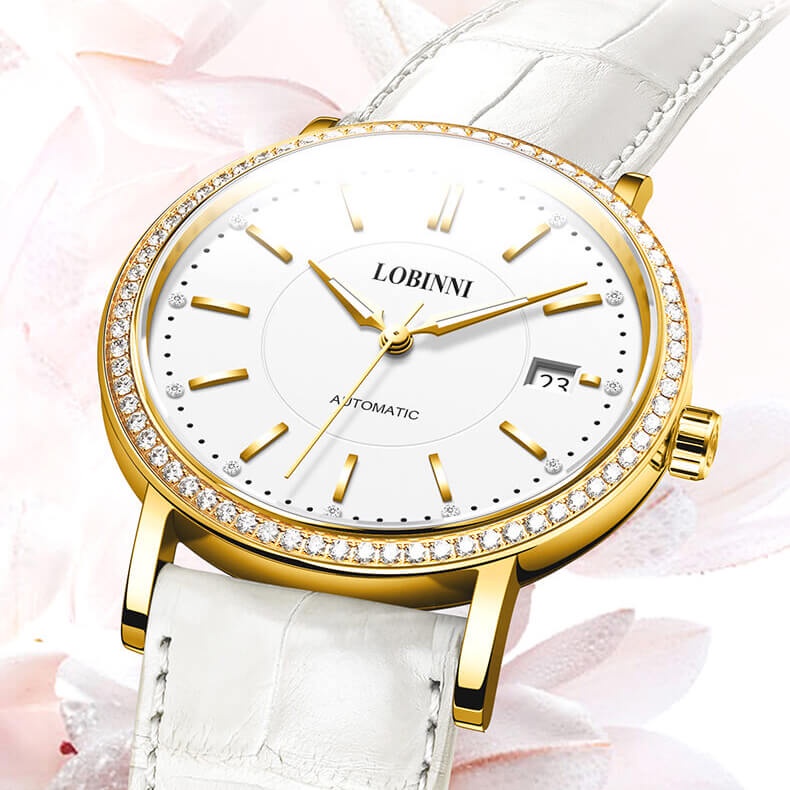 Đồng Hồ Nữ LOBINNI No.026-2 Chính Hãng BH 24T Chịu Nước 50m Kính Chống Xước Dây Da Cao Cấp (Máy Cơ Tự Động)