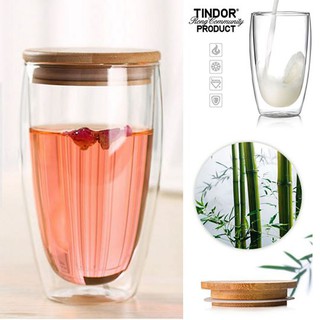 Cốc thủy tinh 2 lớp nắp gỗ dung tích 400 ml