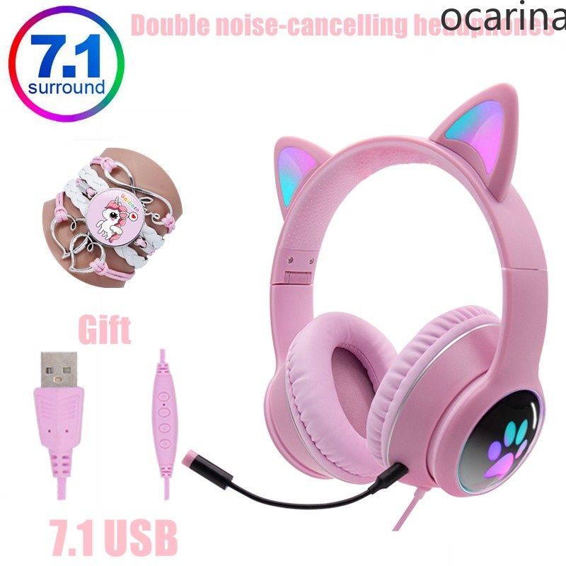 Tai nghe chơi game có dây AKZ-022 7.1 hình tai mèo dễ thương