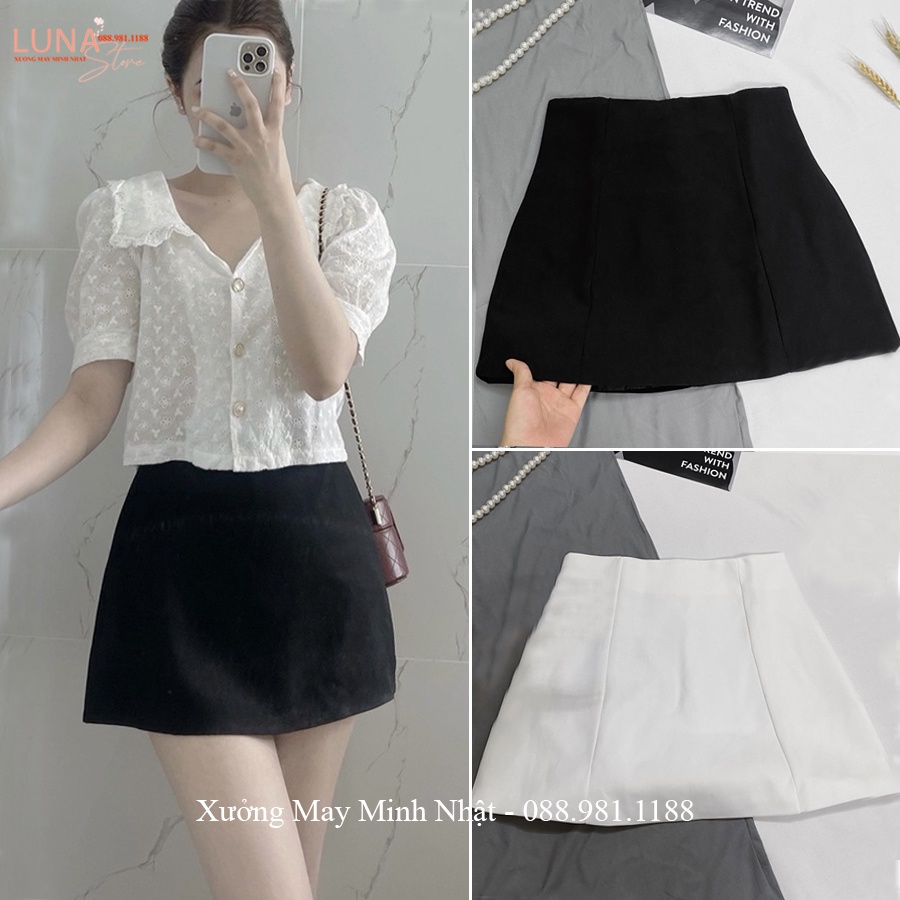 Chân váy chữ A lưng cao cạp liền ôm eo dáng chân váy công sở chữ A ngắn có quần lót trong vải mềm mặc đi học công sở đẹp